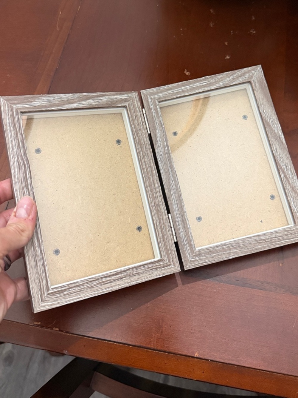 Rustic Double Hinged Photo Frame - Weathered Gray